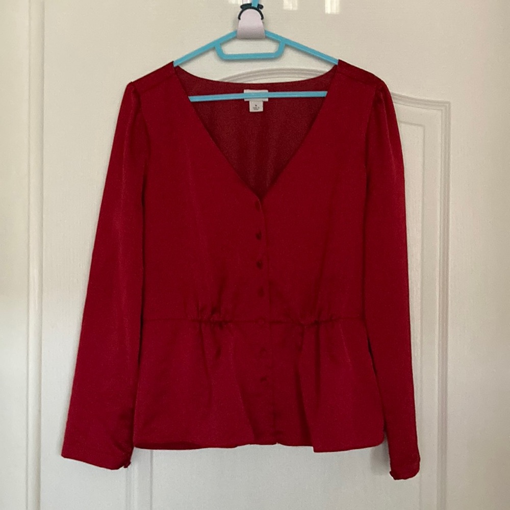 J. Crew red V-neck  button down blouse